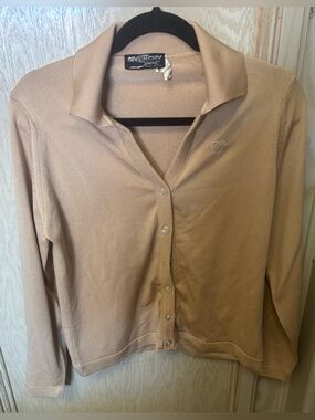 Givenchy Sport Cardigan Sweater Womens Tan Button Up Qiana Nylon Sz 38 READ